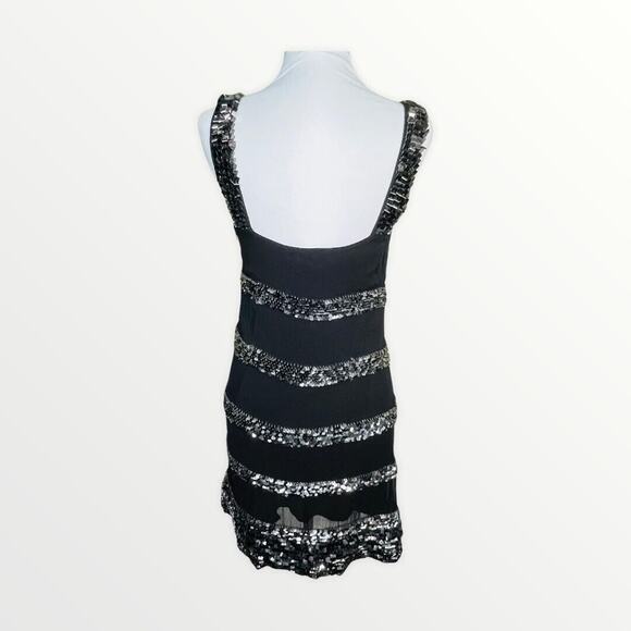 French Connection Black Fully Lined Buzzy Beaded Spaghetti Night Out Dress. NWT - Picture 4 of 10